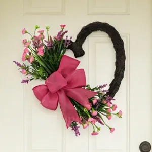 Herzförmiger Künstlicher Blumenkranz Mit Sackleinenschleife Für Die Haustür Muttertag Valentinstag Home Wall Hanging Decor