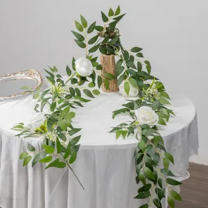 Künstliche Rose Olivenblatt Girlande Weinrebe Weiße Blume Grün Für Hochzeit Party Haus Tisch Dekoration