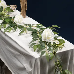 Künstliche Rosen Olivenblatt Girlande Rebe für Hochzeit Tisch Dekoration Hauptansicht