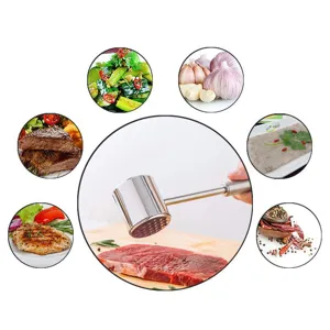 Stainless steel meat tenderizer hammer tool for kitchen cooking beef steak double sided.