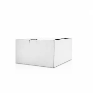 Vue détaillée de la boîte d'emballage, matériau en carton blanc, spécification.