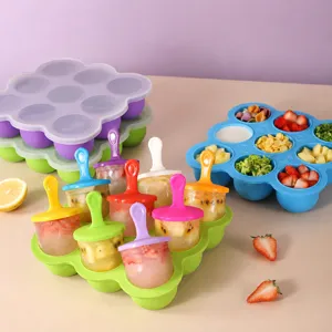 Silicone ice pop mold set with lid, multi-cavity popsicle maker and baby food storage tray.