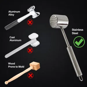 Stainless steel meat tenderizer hammer kitchen mallet tool for beef and lamb chops.