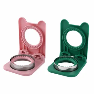 Manual sandwich mold bread press cutter set, double color pink and green for toast baking.