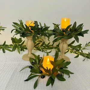 Artificial Olive Leaf Wreath Candle Ring Greenery For Table Centerpiece Decoration Rustic Plastic Plant Wedding Party Decor