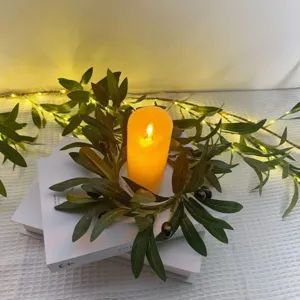 LED candle olive wreath decoration table centerpiece artificial plant home decor party props