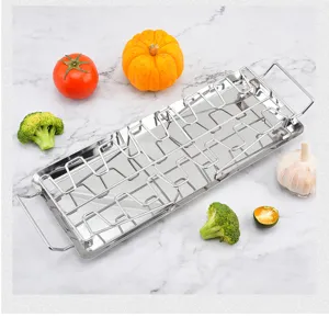 Stainless steel foldable chicken leg grill rack 14 slots portable BBQ roasting tool for outdoor.