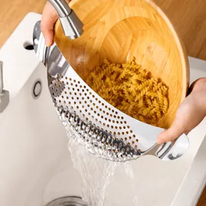 Edelstahl Topfrand Abtropfsieb Küchen Sieb für Nudeln und Gemüse Hauptansicht Produkt