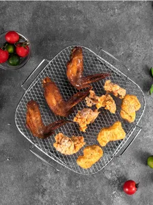 Stainless steel air fryer rack square wire steaming grill mesh for food dehydrator and baking.