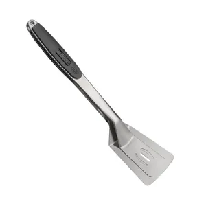 Stainless steel 2-in-1 steak clamp and spatula, durable kitchen cooking tool for food.