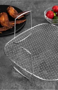 Stainless steel air fryer rack detail view, perfect for baking, steaming and food dehydrator.