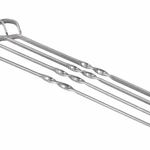 Stainless steel barbecue skewers with double twisted design for outdoor BBQ and grilling meat.