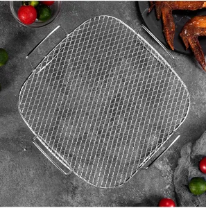 Square 304 stainless steel air fryer rack, steaming and dehydrator grill mesh accessory.