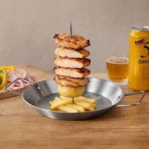 Poêle à Griller Verticale en Acier Inoxydable Support Broche BBQ pour Viande et Poulet.