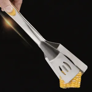 304 Stainless Steel Steak Tongs 2-In-1 Cooking Spatula Clip Kitchen Food Tongs For BBQ Frying Bread Pancake Cooking Tool