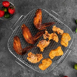 Stainless steel square air fryer rack wire mesh steaming grid baking tray kitchen accessory