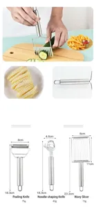 Set di utensili da cucina in acciaio inossidabile, tagliaverdure, pelapatate e coltello. Durevole.