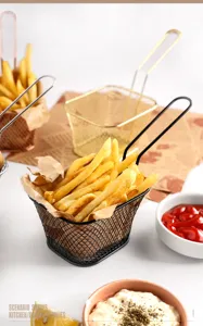 Stainless steel french fry basket square wire mesh deep fryer strainer for kitchen.