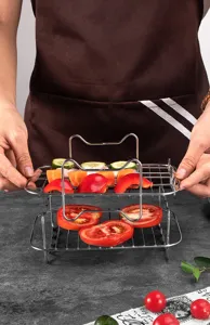 Stainless steel double layer steam rack air fryer basket cooling rack kitchen cooking tool