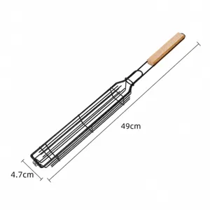 Cesta de barbacoa de madera, parrilla de alambre negro para carne y verduras de 49cm.