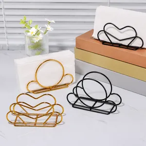 Porte-Serviettes en Fer Créatif Support Moderne Minimaliste Étagère de Rangement pour Mouchoirs de Table pour Hôtel Restaurant Café Or Noir Cœur Rond