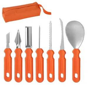 Juego de herramientas para tallar calabazas con 7 cuchillas de acero y bolsa naranja
