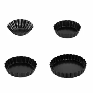 Carbon steel tart mold non-stick egg pie baking pan set in multiple sizes for kitchen oven.