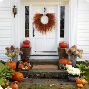 Artificial Boston Fern Wreath Fall Autumn Door Hanging Plant Home Wall Outdoor Decor