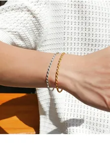 Detailaufnahme von Silber- und Gold-Seilarmbändern, doppelt gedrehtes Design für Damenmode.
