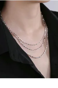 S999 Sterling Silber mehrlagige Kette Detailansicht, trendiger Unisex Modeschmuck.