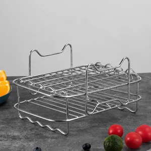 Durable stainless steel double layer steam rack air fryer basket kitchen tool stand