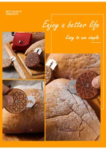 Detail view of wooden UFO bread scoring lame with blade and red leather case for baking.