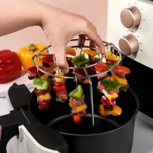 Stainless Steel Air Fryer Kebab Rack BBQ Skewer Hanging Holder Kitchen Cooking Tool
