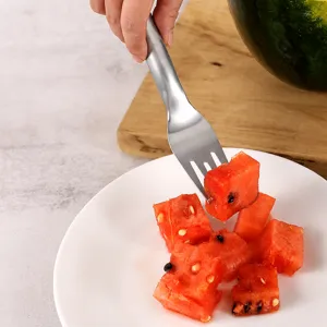 Tenedor para sandía 2 en 1 de acero inoxidable práctico cortador de fruta cocina