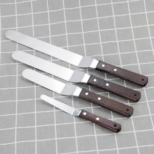 Edelstahl Winkelpalette Set mit Holzgriff zum Kuchen dekorieren und Backen Profi Werkzeug