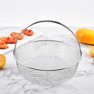 Stainless Steel Air Fryer Basket Round Wire Mesh Steamer Rack With Double Ear Handles Food Strainer Kitchen Cooking Tool