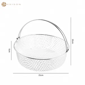 304 Stainless Steel Air Fryer Basket Round Wire Mesh Steaming Rack with Dual Handle