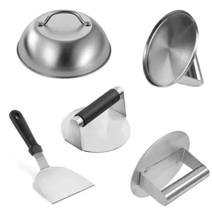 Kit de prensa de hamburguesas de acero inoxidable, prensa de parrilla y espátula para barbacoa.