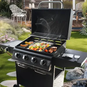 Grill per barbecue da esterno per servizio pesante con bruciatori multipli e ripiani