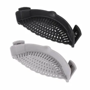 Silicone pot strainer clip-on colander for kitchen food draining, heat-resistant tool.