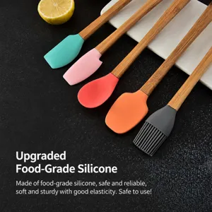 Mini silicone baking spatula set 5pcs colorful kitchen tools with wooden handle for kids