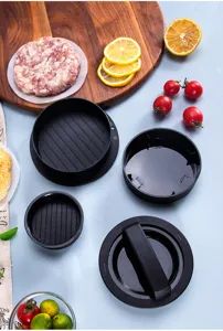 Plastic burger press mold kit, durable kitchen patty maker tool for homemade meat burgers.