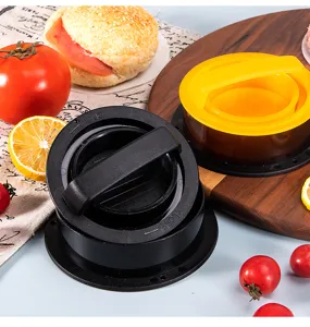 Plastic burger press patty maker kitchen tool round mold for making delicious food easily.