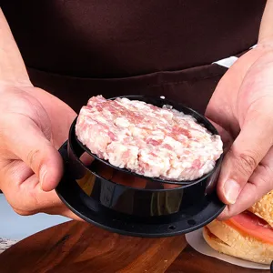 Plastic burger press patty maker round meat mold kitchen cooking tool for DIY burgers.
