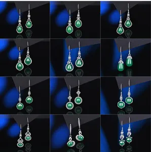S925 Silber grüne Achat Ohrringe Set, elegante Vintage Jade Edelstein Ohrhänger Schmuck.