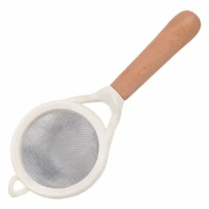 Tamis à farine en acier inoxydable avec manche en bois, tamis de cuisine 30 mesh.