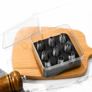 Edelstahl Spritzbeutel Tüllen Set 9 Stk Kuchen Dekoration Backzubehör mit Box