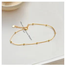 S925 sterling silver snake chain anklet with sparkling beads, minimalist gold anklet jewelry for women.