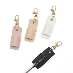 Minimalist leather pen holder keychain portable stationery clip accessory detail view design