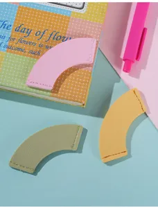 Curved candy color PU leather book corners page clips cute pastel bookmarks for students reading.